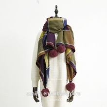 100%Acrylic ladies winter knitted pom scarf